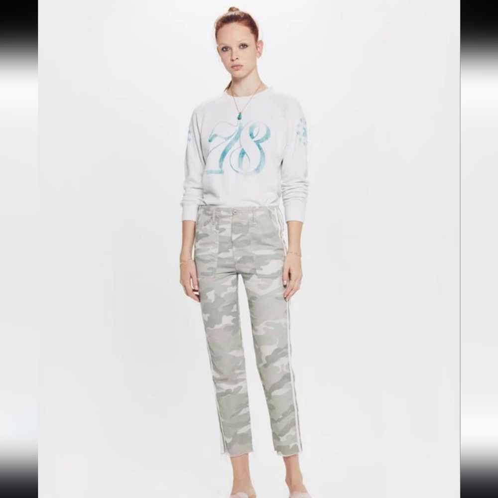 MOTHER The Shaker Chop Crop Fray‎ Raw Hem Camo Desert Print Pants Size 28